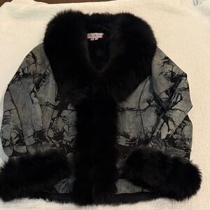 Chic Black and Gray Teddy Jacket with Fur Accents